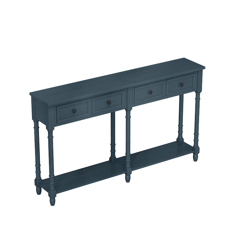 Console en Bois de Couleur Expresso/Bleu Marine avec 2 Tiroirs et Étagère Inférieure, Pour 1 Personne