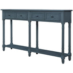 Console en Bois de Couleur Expresso/Bleu Marine avec 2 Tiroirs et Étagère Inférieure, Pour 1 Personne