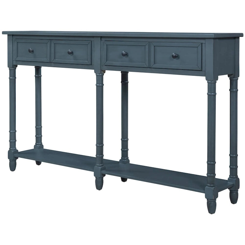Console en Bois de Couleur Expresso/Bleu Marine avec 2 Tiroirs et Étagère Inférieure, Pour 1 Personne