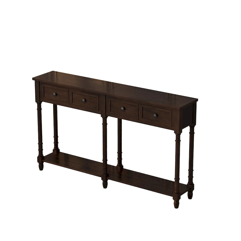 Console en Bois de Couleur Expresso/Bleu Marine avec 2 Tiroirs et Étagère Inférieure, Pour 1 Personne