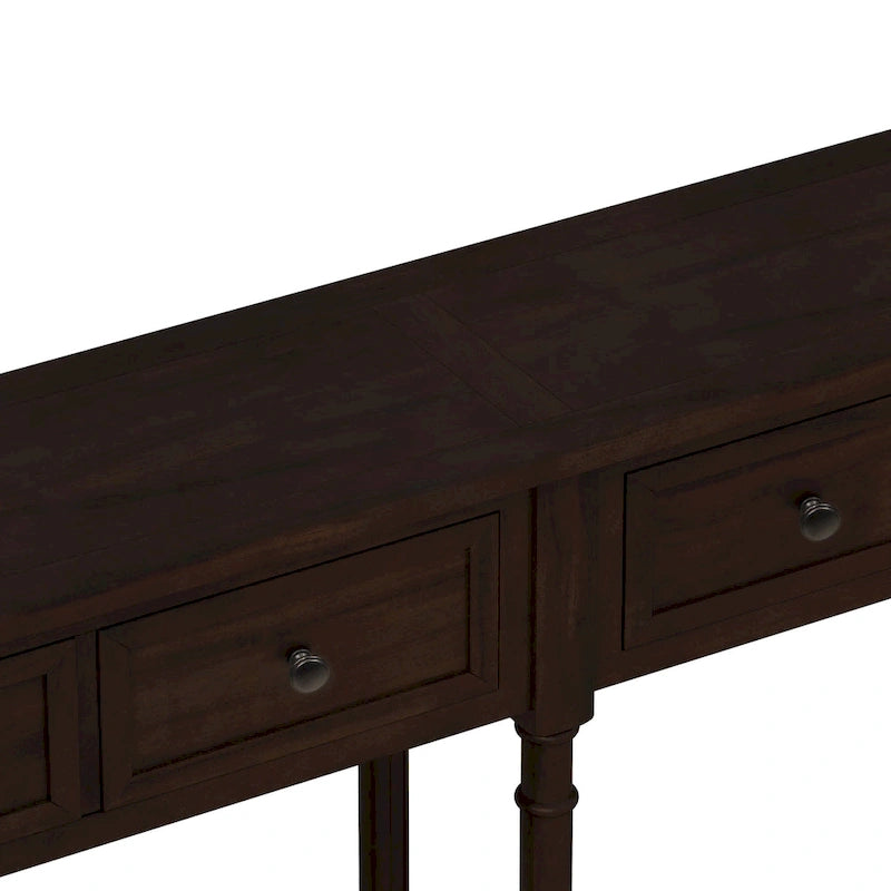 Console en Bois de Couleur Expresso/Bleu Marine avec 2 Tiroirs et Étagère Inférieure, Pour 1 Personne