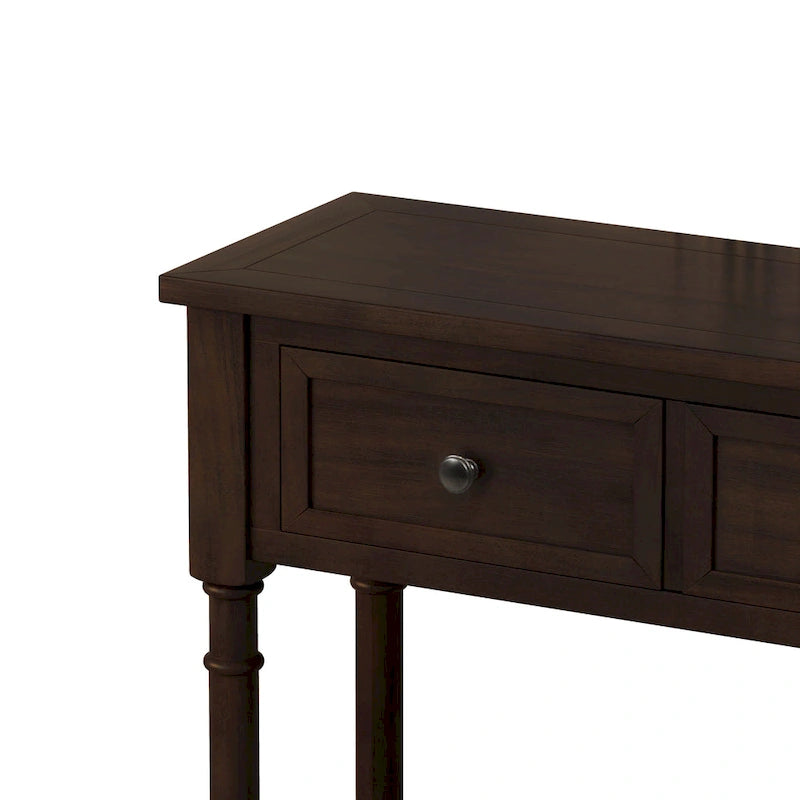 Console en Bois de Couleur Expresso/Bleu Marine avec 2 Tiroirs et Étagère Inférieure, Pour 1 Personne