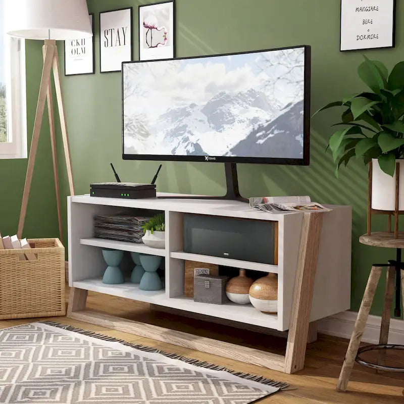 Meuble TV Mid-Century Modern à 4 étagères, Gris naturel/vieilli, 2 tailles