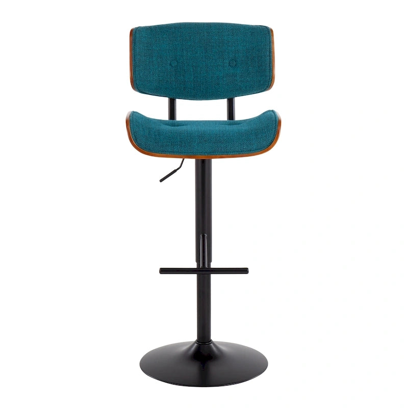 Tabouret de bar pivotant réglable, tissu bruyant/similicuir, noyer/métal noir, lot de 2