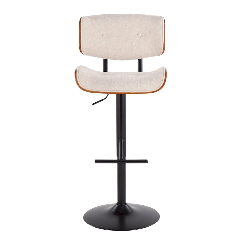Tabouret de bar pivotant réglable, tissu bruyant/similicuir, noyer/métal noir, lot de 2