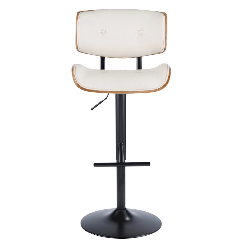 Tabouret de bar pivotant réglable, tissu bruyant/similicuir, noyer/métal noir, lot de 2