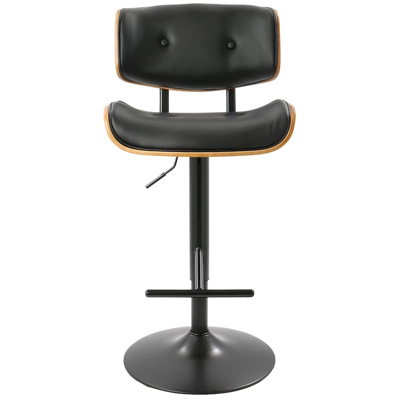 Tabouret de bar pivotant réglable, tissu bruyant/similicuir, noyer/métal noir, lot de 2