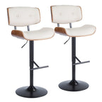 Tabouret de bar pivotant réglable, tissu bruyant/similicuir, noyer/métal noir, lot de 2
