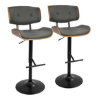 Tabouret de bar pivotant réglable, tissu bruyant/similicuir, noyer/métal noir, lot de 2