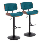 Tabouret de bar pivotant réglable, tissu bruyant/similicuir, noyer/métal noir, lot de 2