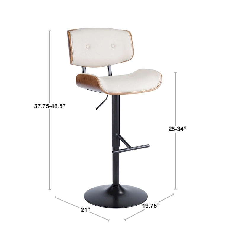 Tabouret de bar pivotant réglable, tissu bruyant/similicuir, noyer/métal noir, lot de 2