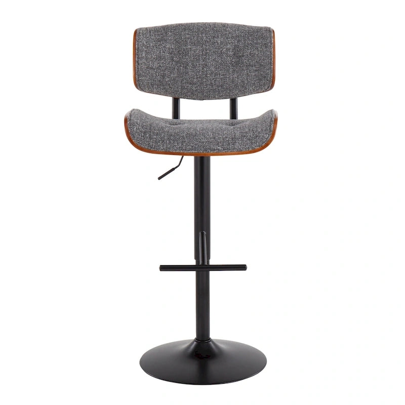 Tabouret de bar pivotant réglable, tissu bruyant/similicuir, noyer/métal noir, lot de 2