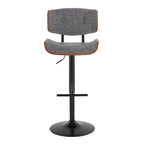 Tabouret de bar pivotant réglable, tissu bruyant/similicuir, noyer/métal noir, lot de 2