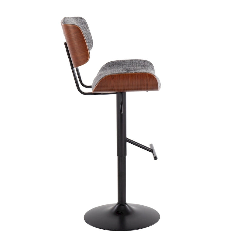 Tabouret de bar pivotant réglable, tissu bruyant/similicuir, noyer/métal noir, lot de 2
