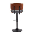 Tabouret de bar pivotant réglable, tissu bruyant/similicuir, noyer/métal noir, lot de 2