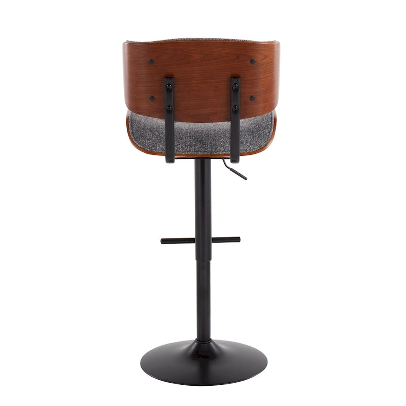 Tabouret de bar pivotant réglable, tissu bruyant/similicuir, noyer/métal noir, lot de 2