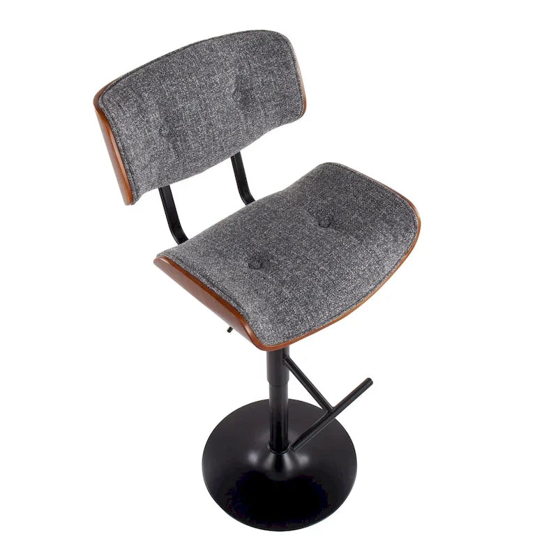 Tabouret de bar pivotant réglable, tissu bruyant/similicuir, noyer/métal noir, lot de 2