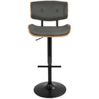 Tabouret de bar pivotant réglable, tissu bruyant/similicuir, noyer/métal noir, lot de 2