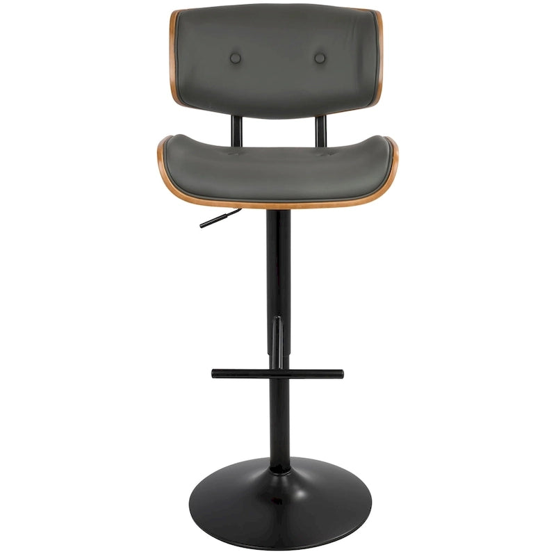 Tabouret de bar pivotant réglable, tissu bruyant/similicuir, noyer/métal noir, lot de 2