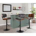 Tabouret de bar pivotant réglable, tissu bruyant/similicuir, noyer/métal noir, lot de 2