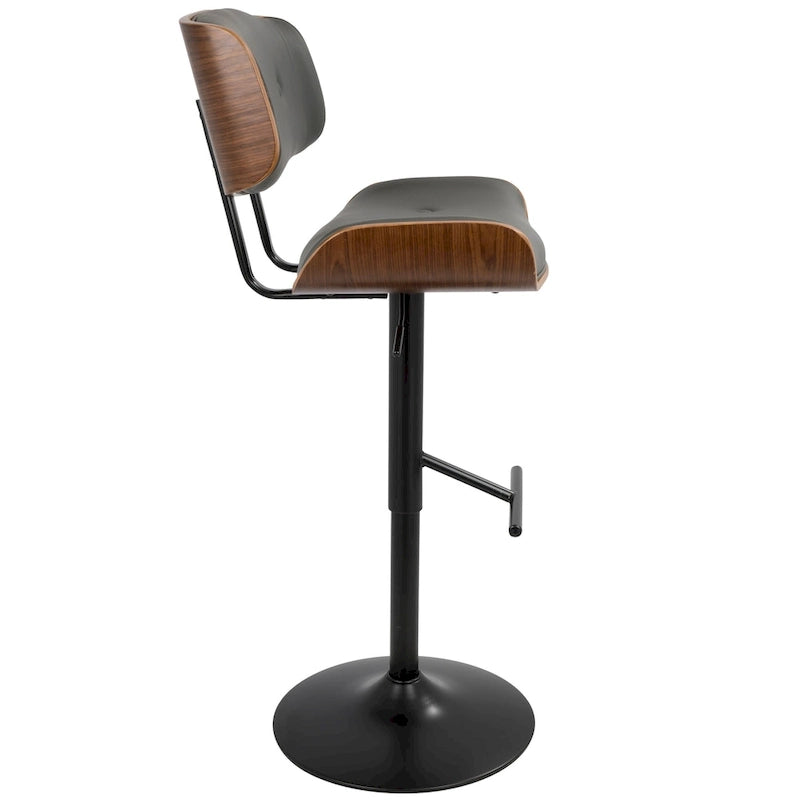 Tabouret de bar pivotant réglable, tissu bruyant/similicuir, noyer/métal noir, lot de 2
