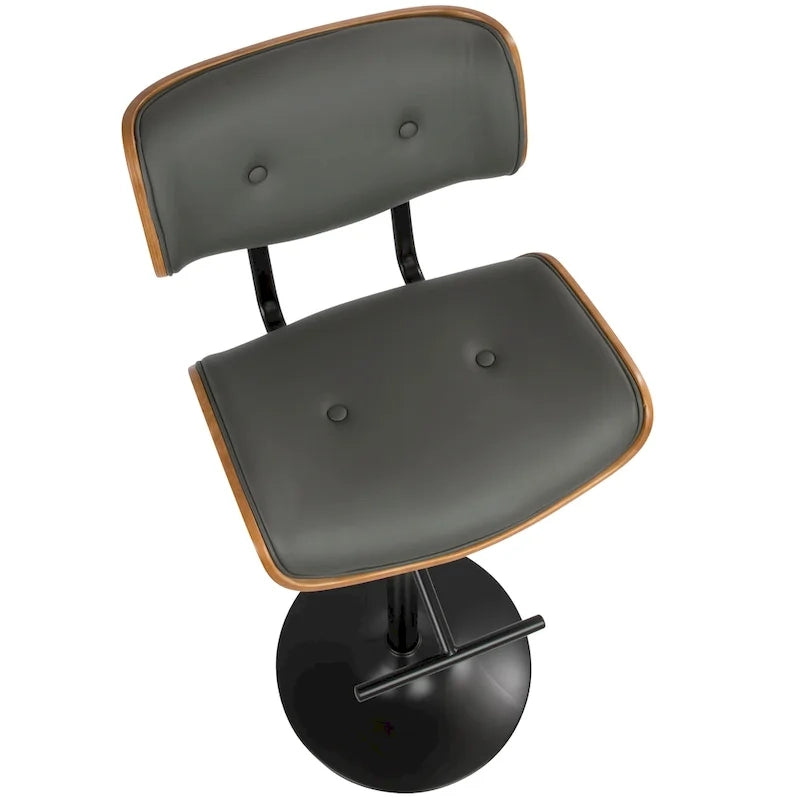 Tabouret de bar pivotant réglable, tissu bruyant/similicuir, noyer/métal noir, lot de 2