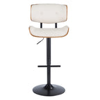 Tabouret de bar pivotant réglable, tissu bruyant/similicuir, noyer/métal noir, lot de 2