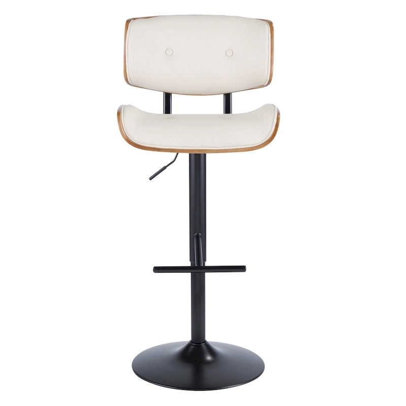 Tabouret de bar pivotant réglable, tissu bruyant/similicuir, noyer/métal noir, lot de 2