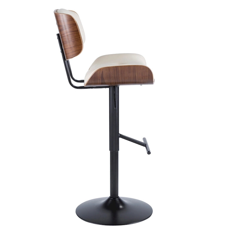 Tabouret de bar pivotant réglable, tissu bruyant/similicuir, noyer/métal noir, lot de 2