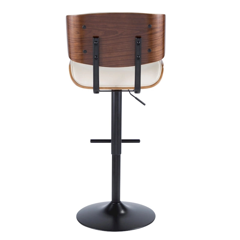 Tabouret de bar pivotant réglable, tissu bruyant/similicuir, noyer/métal noir, lot de 2