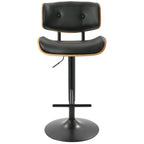 Tabouret de bar pivotant réglable, tissu bruyant/similicuir, noyer/métal noir, lot de 2