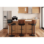 Tabouret de bar pivotant réglable, tissu bruyant/similicuir, noyer/métal noir, lot de 2