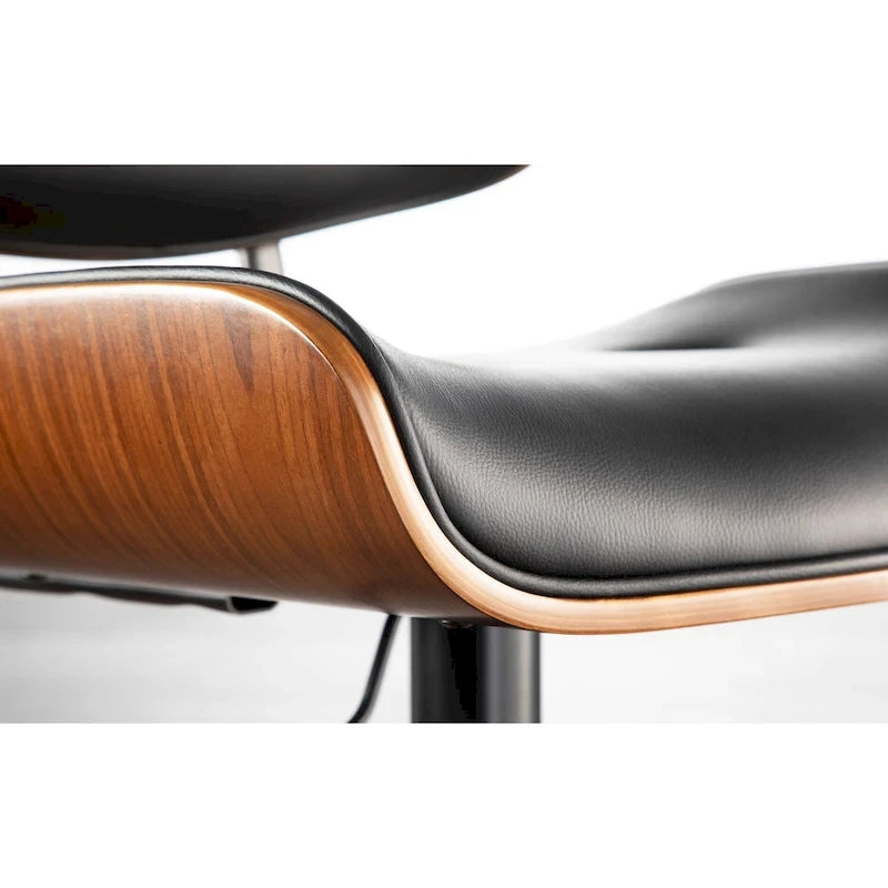 Tabouret de bar pivotant réglable, tissu bruyant/similicuir, noyer/métal noir, lot de 2