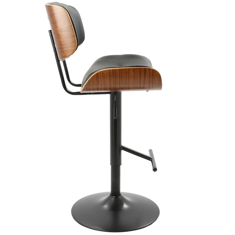 Tabouret de bar pivotant réglable, tissu bruyant/similicuir, noyer/métal noir, lot de 2