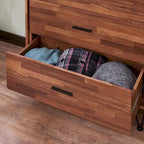 Commode 5 tiroirs blanche/noyer, unité simple