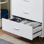 Commode 5 tiroirs blanche/noyer, unité simple