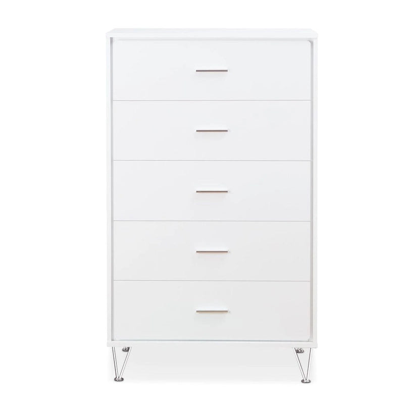 Commode 5 tiroirs blanche/noyer, unité simple