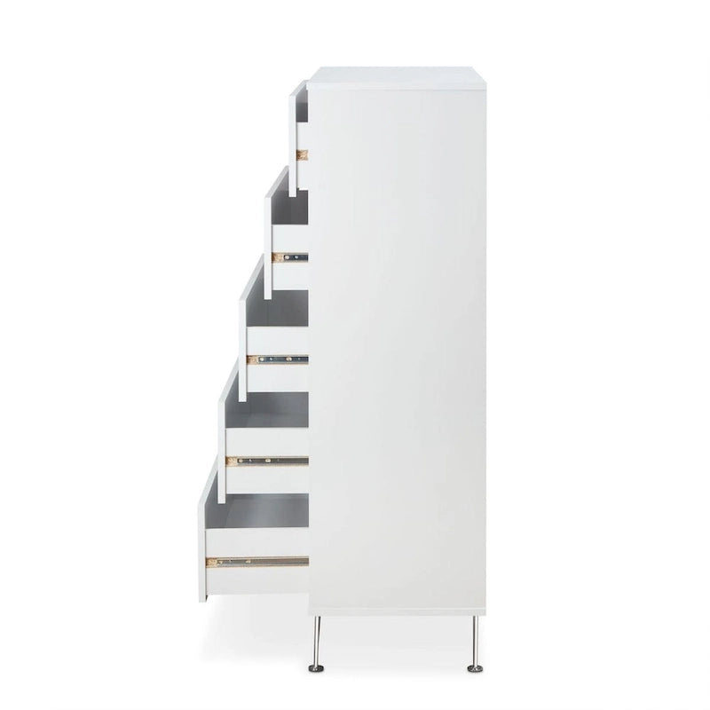 Commode 5 tiroirs blanche/noyer, unité simple