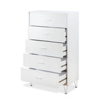 Commode 5 tiroirs blanche/noyer, unité simple