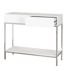 Console de table blanche et chromée à 2 tiroirs, montage par 1 personne