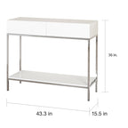 Console de table blanche et chromée à 2 tiroirs, montage par 1 personne