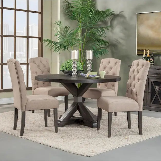 Alpine Furniture Set of 2 Button Tufted Parson Chairs - Salvaged Grey - 19.5Wx24Dx41H