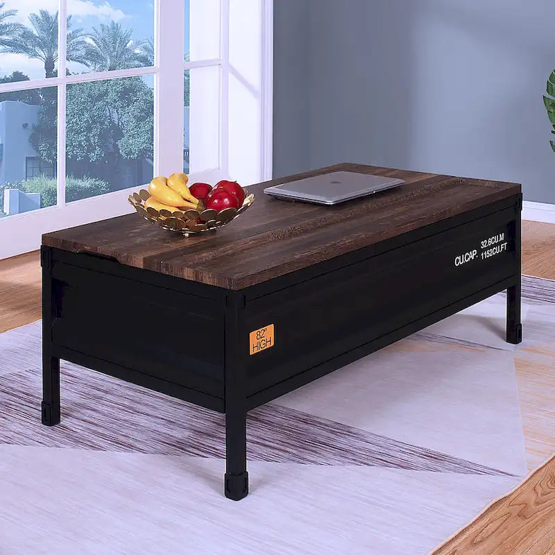 Table basse relevable industrielle en noyer noir, 1 personne