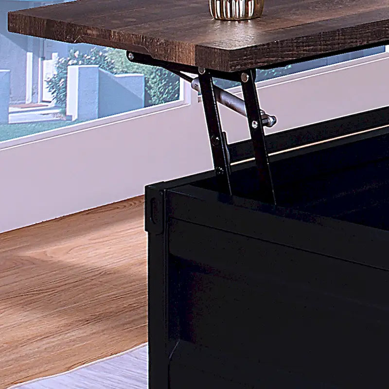 Table basse relevable industrielle en noyer noir, 1 personne