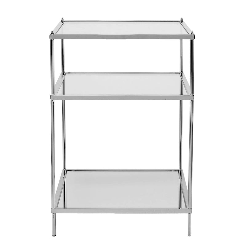 Table d'appoint en verre miroir argenté et fer forgé avec étagère, 1 personne