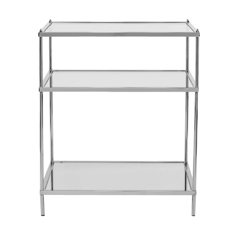 Table d'appoint en verre miroir argenté et fer forgé avec étagère, 1 personne