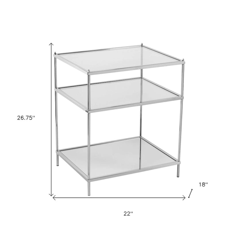 Table d'appoint en verre miroir argenté et fer forgé avec étagère, 1 personne