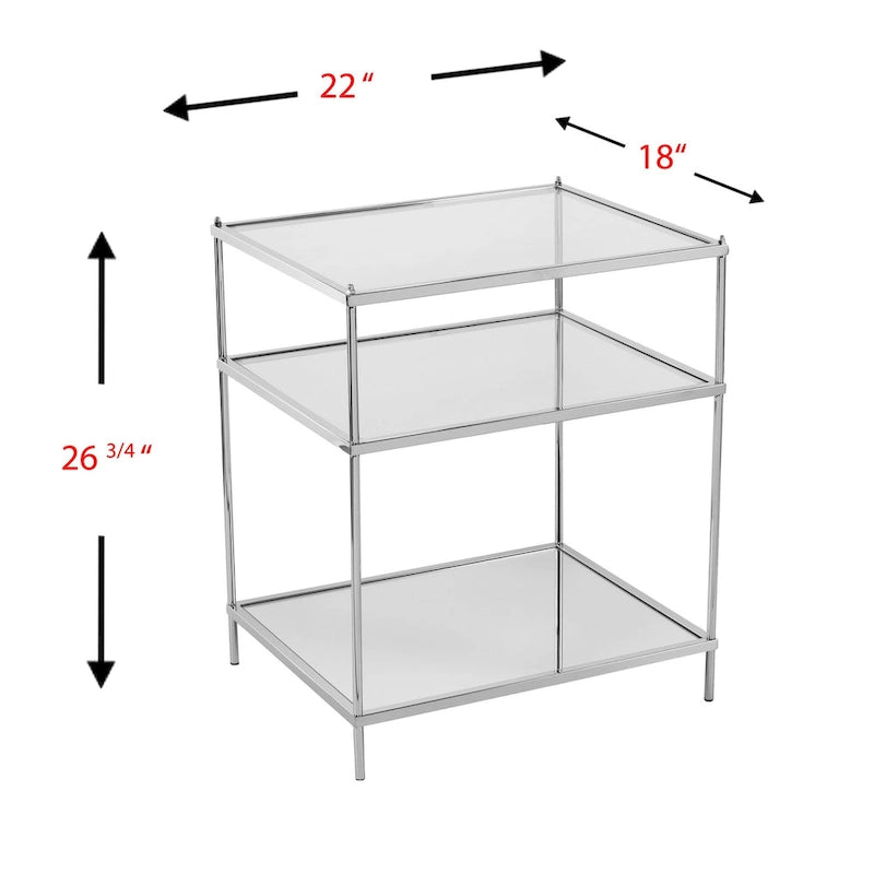 Table d'appoint en verre miroir argenté et fer forgé avec étagère, 1 personne