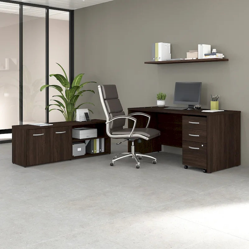 Ensemble de bureau 3 pièces pour 1 personne en Noyer moderne / Blanc / Noyer noir / Gris platine / Gris orage