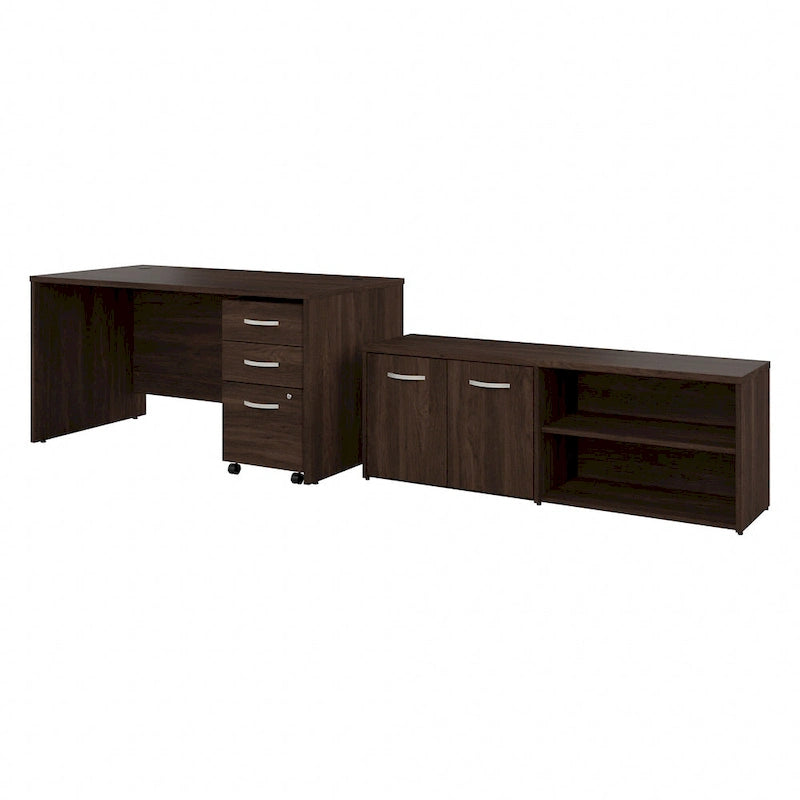 Ensemble de bureau 3 pièces pour 1 personne en Noyer moderne / Blanc / Noyer noir / Gris platine / Gris orage